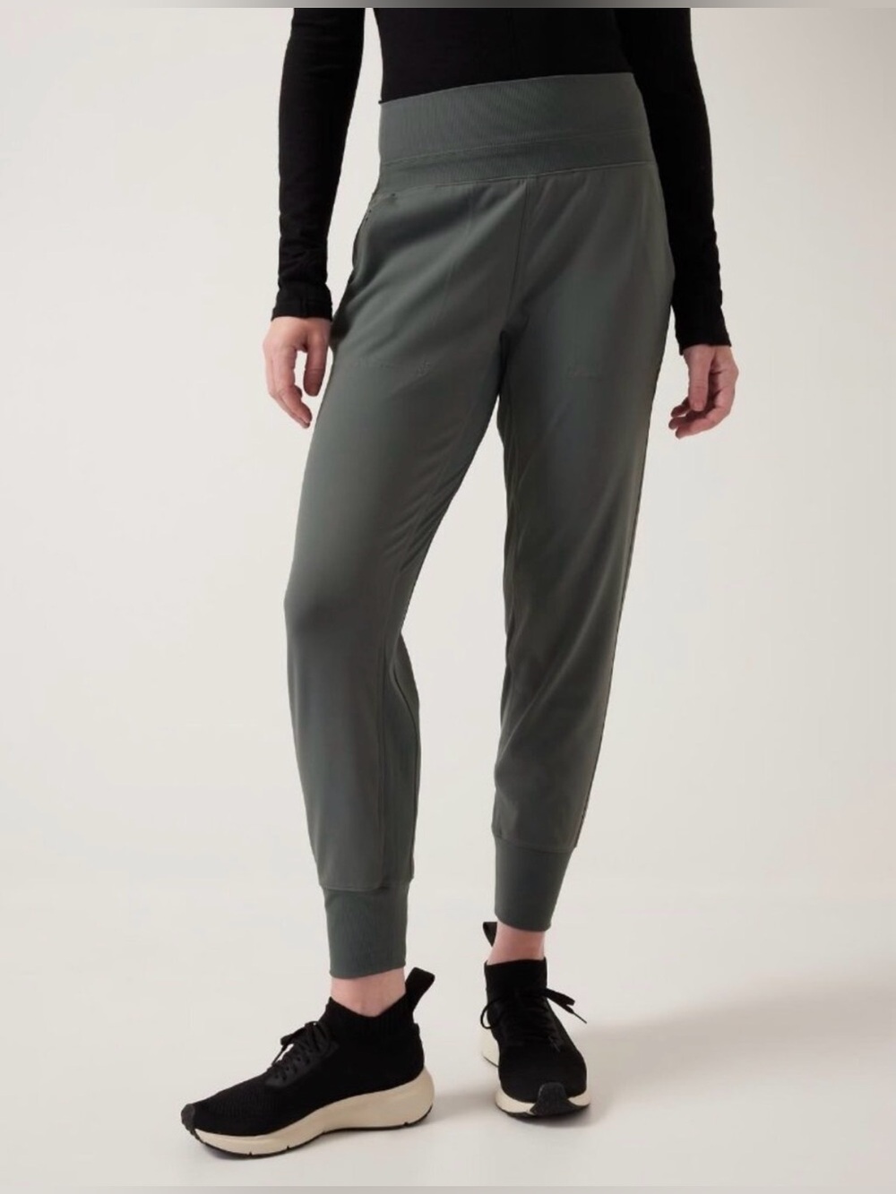 Athleta Women’s High Waist Venice Joggers in Gray Large Petite Zipper Pockets - Picture 2 of 16